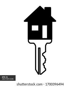 Ilustración vectorial de la clave con icono de casa en estilo plano. El concepto de privacidad, seguridad y protección. La llave de la casa de fondo blanco.