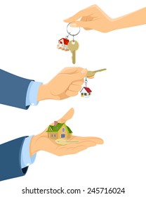 Vector illustration of a key from house on hand