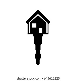 Vector illustration key of house symbol, sign, icon black silhouette.  Real estate concept