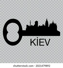 Vektorgrafik eines Schlüssels mit der Stadt Kiew auf transparentem Hintergrund.
