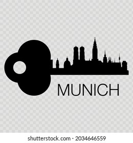 Vector illustration of a key with the Munich city on transparent background.