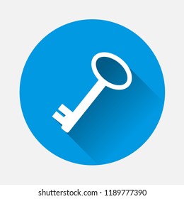 Vector illustration of a key on blue background. Flat image  key with long shadow. Layers grouped for easy editing illustration. For your design.
