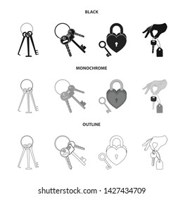 Vector illustration of key and protection symbol. Set of key and security stock symbol for web.