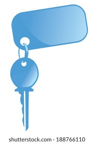 Vector illustration of key and tag in blue