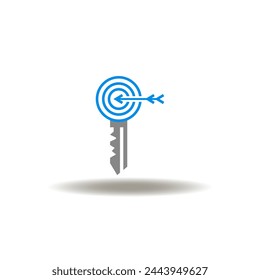Vector illustration of key with target. Icon of key points.