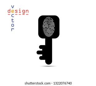 Vector illustration of a key with a thumbprint, silhouette. The concept of identification to open a lock. The object on an isolated light background.