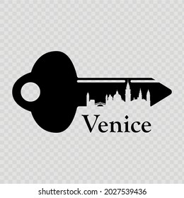 Vector illustration of a key with the Venice on transparent background.
