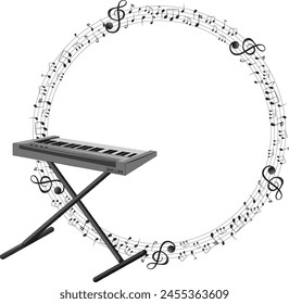 Vector illustration of a keyboard with musical notes.