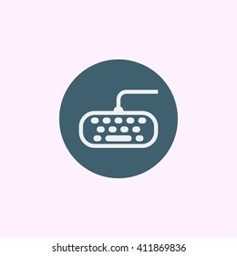 Vector illustration of keyboard sign icon on blue circle background.