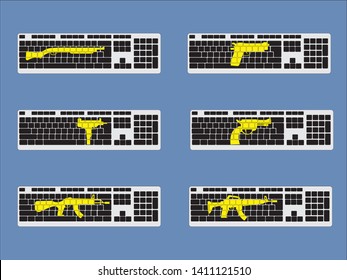 vector illustration of keyboard with weapons,cyberbully concept