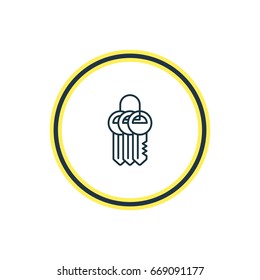 Vector Illustration Of Keychain Outline. Beautiful Protection Element Also Can Be Used As Key Collection Element.