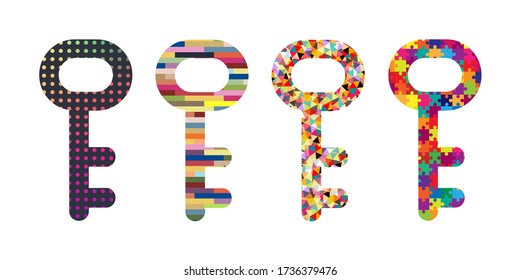 vector illustration of keys with abstract patterns for problem solving skills visuals