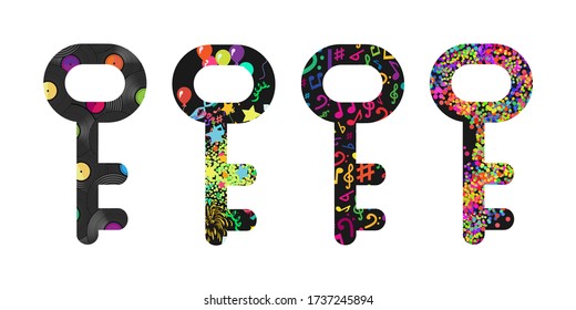 vector illustration of keys with party themed patterns for event organization visuals