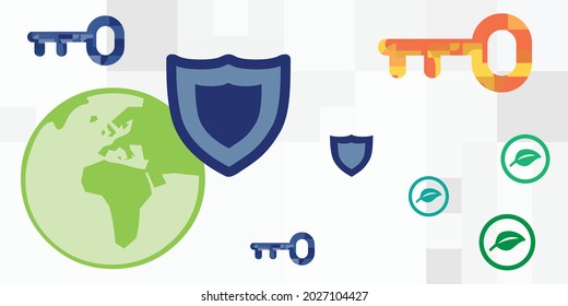 ilustración vectorial de claves planeta y escudo para ideas y conceptos de protección del medio ambiente 