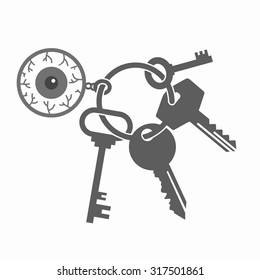 Vector illustration of keys with the scary trinket eyeball . stencil.