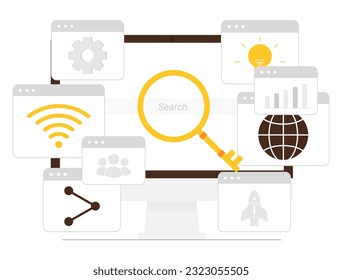 Vector illustration keyword research for website