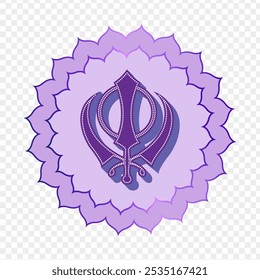 Ilustração vetorial do símbolo khanda sikh com padrão mandala no fundo transparente