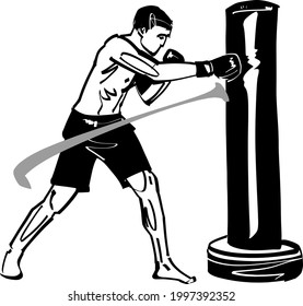 the vector illustration of the kick boxing fighter