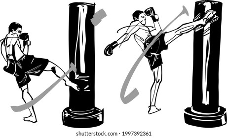 the vector illustration of the kick boxing fighter