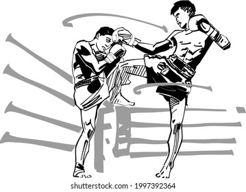 the vector illustration of the kick boxing fighter