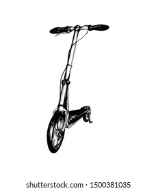 Vector illustration of kick scooter. Hand drawn sketch of foot-driven transport.