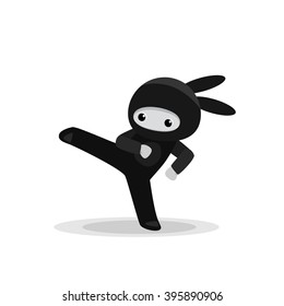 Vector illustration of kickping cute bunny ninja isolated on white background 