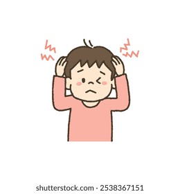 Vector illustration of kid with bad headache