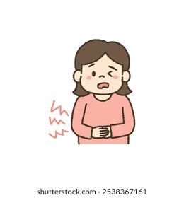 Ilustración vectorial de niño con mal dolor de estómago