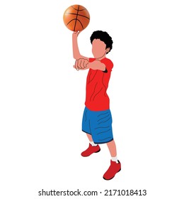Vector Illustration of Kid with Basketball, Flat Design, Basketball Player