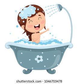 Vector Illustration Of Kid Bathing