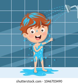 Vector Illustration Of Kid Bathing