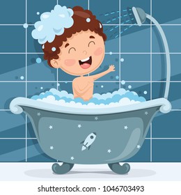 Vector Illustration Of Kid Bathing