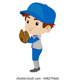 Vector Illustration of a Kid Boy Baseball Player Pitcher