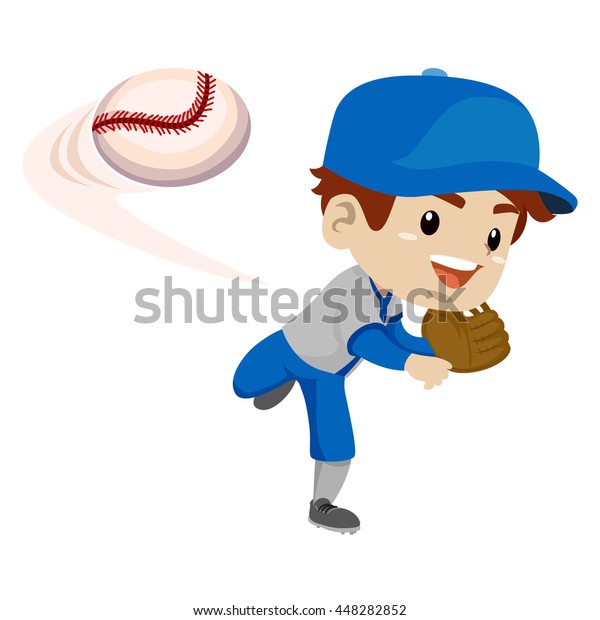 野球を投げる少年野球選手のベクターイラスト のベクター画像素材