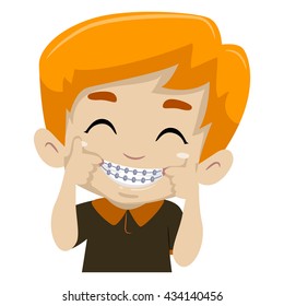 Vector Illustration of Kid Boy showing his Braces