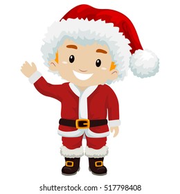 Vector Illustration of Kid Boy wearing Santa Claus Costume