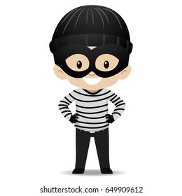 Vector Illustration of Kid Boy wearing a Burglar Costume