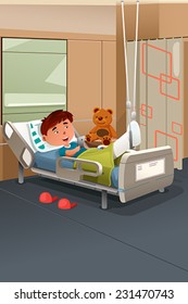 A Vector Illustration Of Kid With Broken Leg In The Hospital