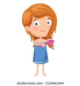 Vector Illustration Of Kid Brushing Hair