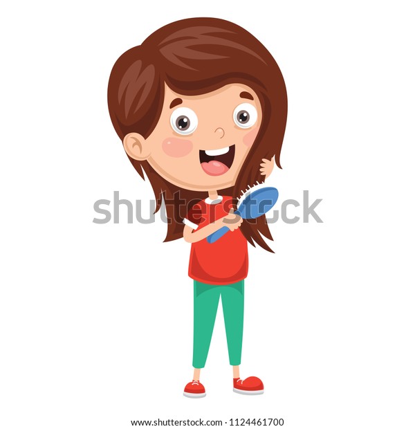 Vector Illustration Kid Brushing Hair Stock Vector (Royalty Free ...