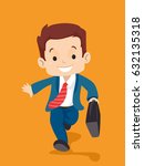 Vector Illustration of Kid in Business Suit carrying a suitcase while walking