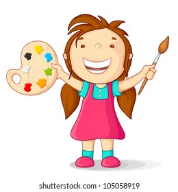 vector illustration of kid with color pallet and paint brush