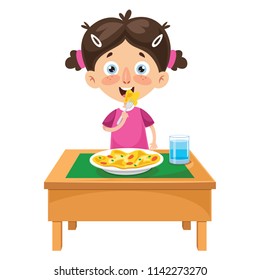 Vector Illustration Of Kid Cooking Meal