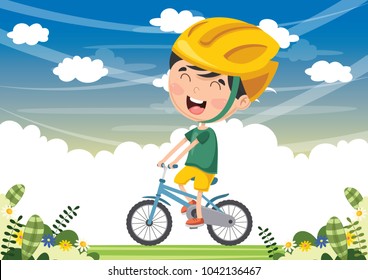 Vector Illustration Of Kid Cycling
