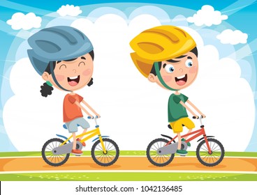 Vector Illustration Of Kid Cycling