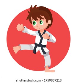 Vector Illustration of a kid doing martial arts. Illustration of a kid doing martial arts on a white background.