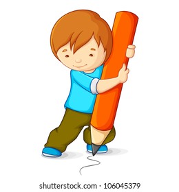 vector illustration of kid drawing with pencil