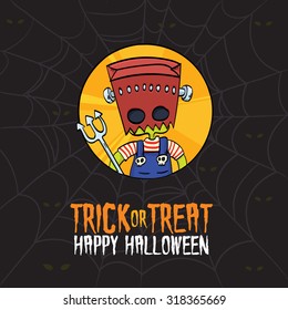 Vector Illustration of Kid Dressed Up Monster Costume on Halloween.