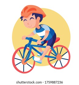 Vector Illustration of a kid enjoying cycling. Illustration of a kid enjoying cycling on a white background.