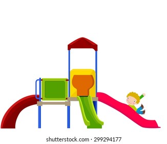 vector illustration of kid enjoying on slide